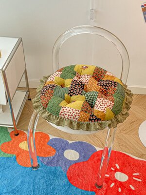 韩式复古小碎花藤椅坐垫棉麻花边圆形椅子座垫榻榻米加厚蒲团垫子|ms