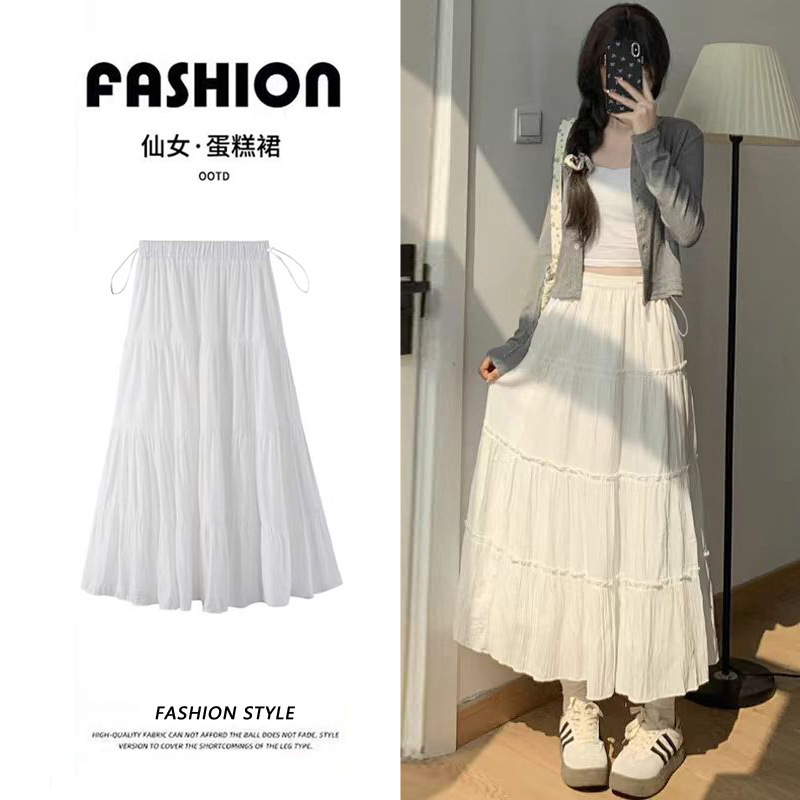 Pregnant Women's White Cake Skirt Summer with Lining Outer Wear Mid-length Skirt Small plus size A- shaped Pregnant Women's Skirt