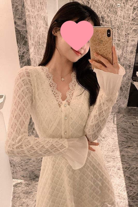 Lace silk long skirt