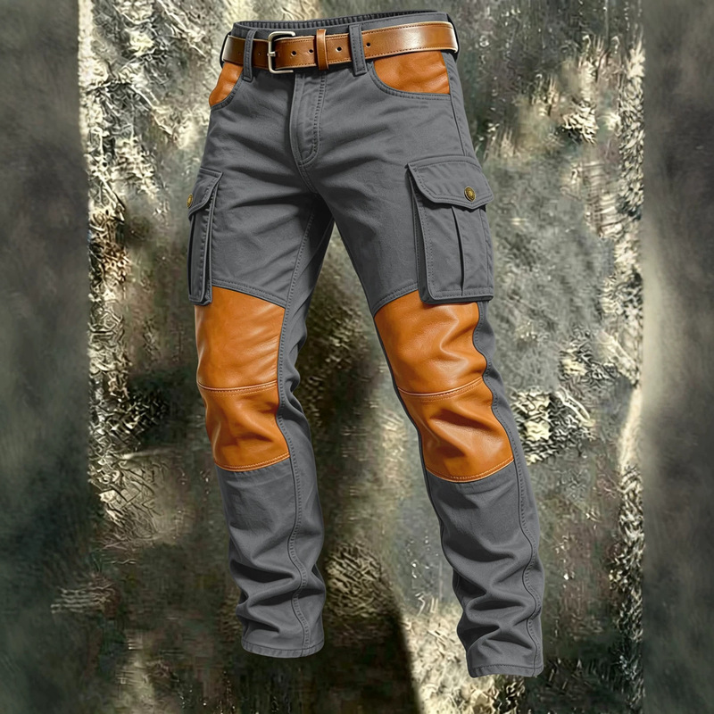 Cross-border Amazon spring and autumn outdoor casual men's sports pants with multiple pockets and patchwork straight-leg design