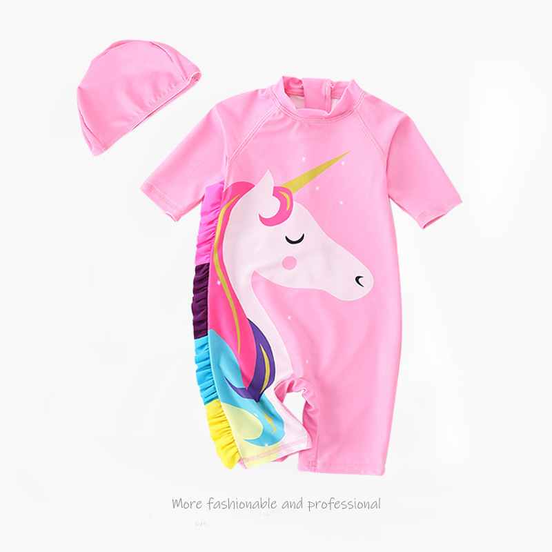 2023 in stock New Children's One-piece Quick-drying Swimsuit Little Horse Unicorn Printed Pattern Split Sun Protection Swimsuit