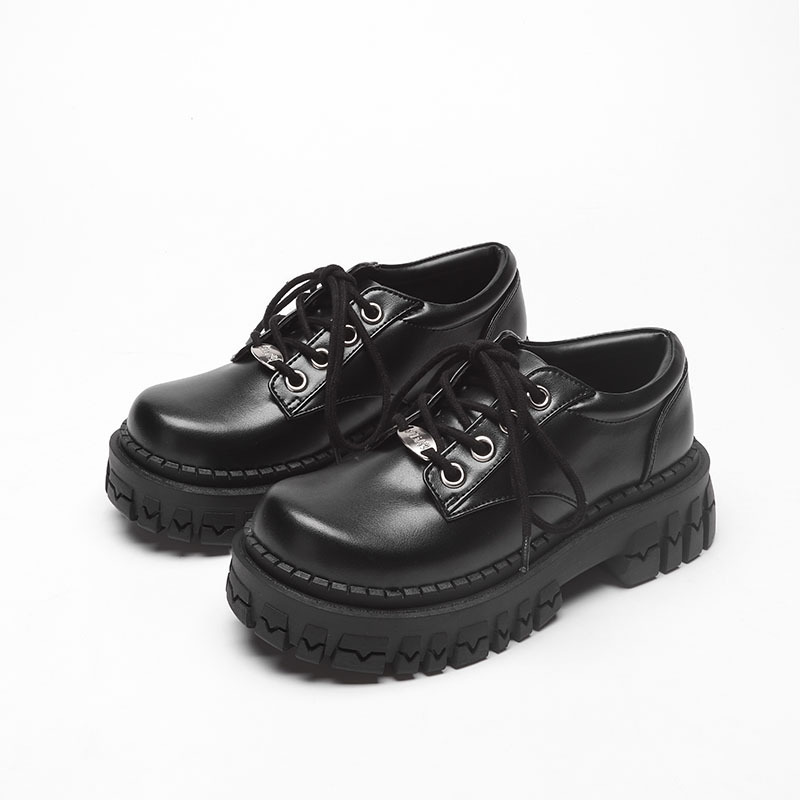 Small Leather Shoes Summer 2021 New Thick-Soled Platform Small Black Shoes for Women Japanese Style Style Big-Toe Leather Shoes Preppy British Style