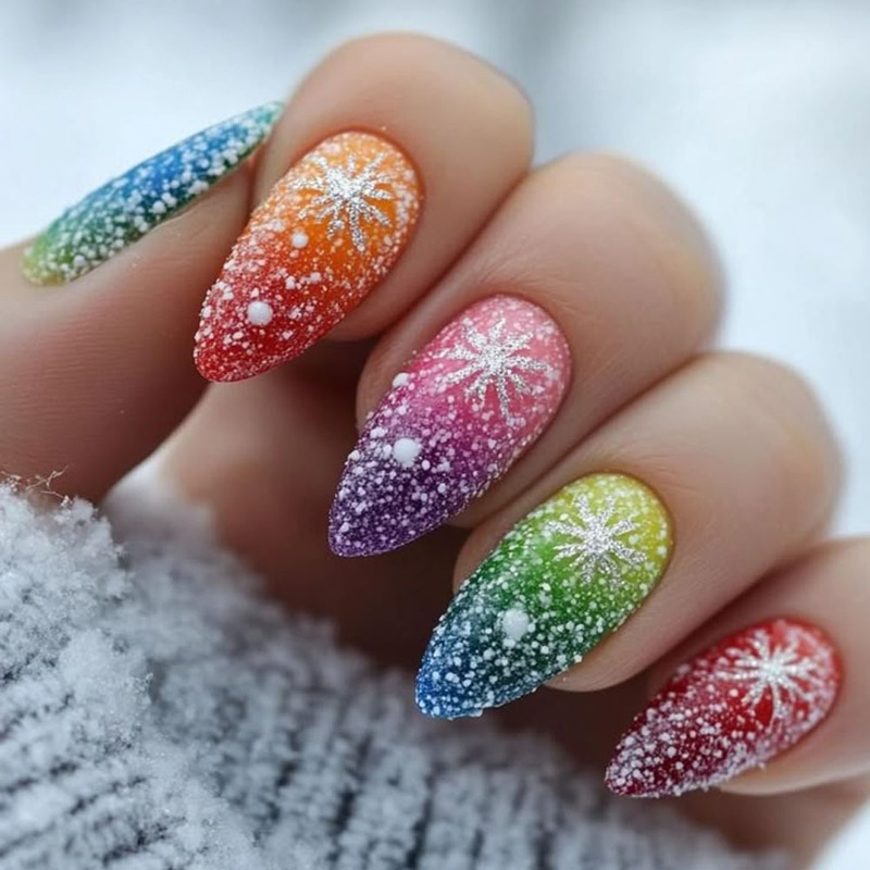 Christmas Rainbow Gradient Wearable Nails Beautiful Snowflake Nail Art Patch Multi-Color Smudged Cross-Border Fake Nails Wholesale Christmas Rainbow Gradient Wearable Nails Beautiful Snowflake Nail Art Patch Multi-Color Smudged Cross-Border Fake Nails Wholesale