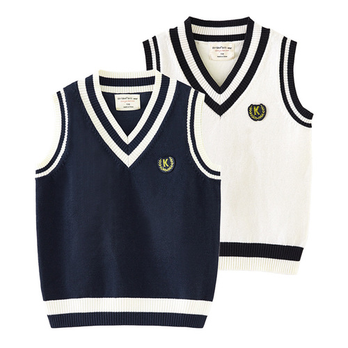  Spring and Autumn Children's Clothing Contrast Color Sweater Vest Boys Primary School Uniforms Class Uniforms Girls Knitted Vests