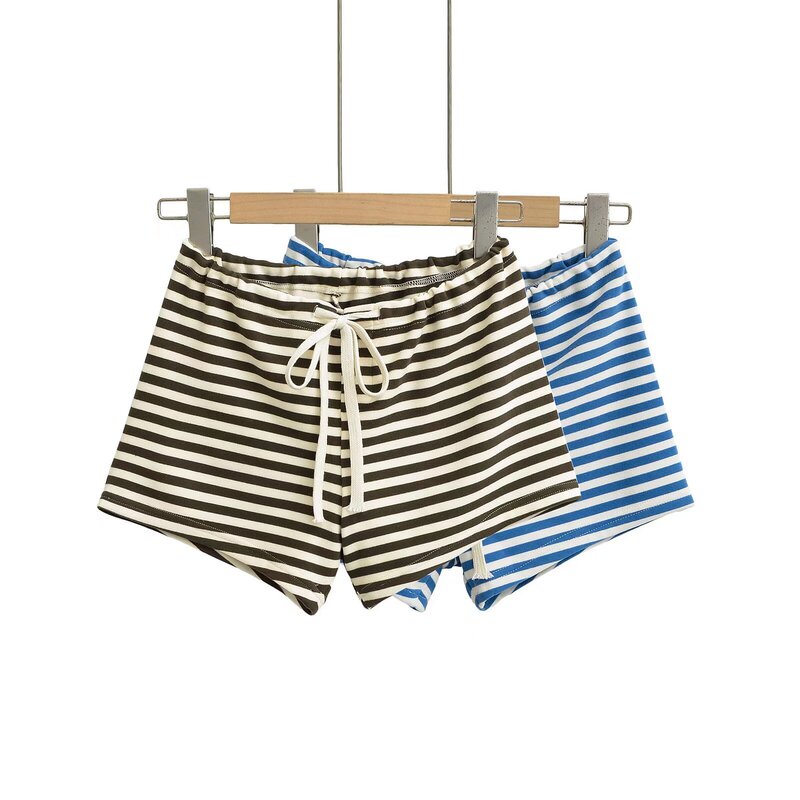 Spring New Spice Girl Scrub Striped Shorts Drawstring Slimming Academy Style Leg Long Daily Triple Pants Casual Pants