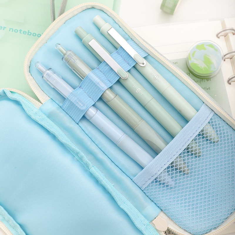 Estuche para lápices multifunción con cremallera Mingyue Tres, paquete de almacenamiento de papelería de gran capacidad y alto valor minimalista Mingyue para estudiantes