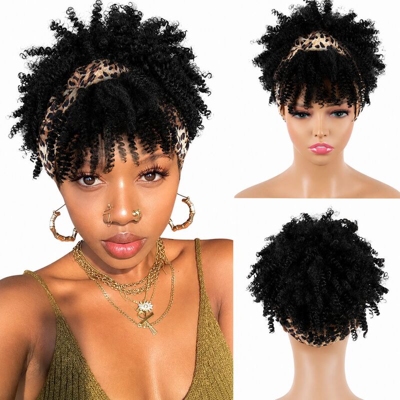 Cross-Border Hot-Selling Headscarf Wigs, Fashionable Small Curly Wigs for African Women, Ice Silk Hairbands, Synthetic Fiber Headgear, Factory Ready Stock Cross-Border Hot-Selling Headscarf Wigs, Fashionable Small Curly Wigs for African Women, Ice Silk Hairbands, Synthetic Fiber Headgear, Factory Ready Stock