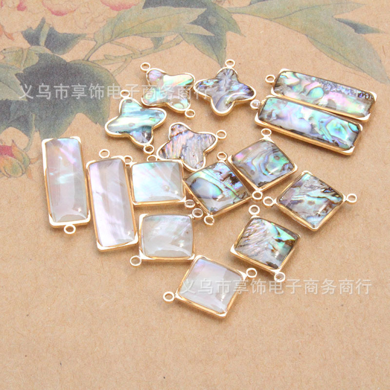 仿贝壳纸滴胶包边长条吊坠方块双吊坠子 DIY手工发簪耳饰流苏材料