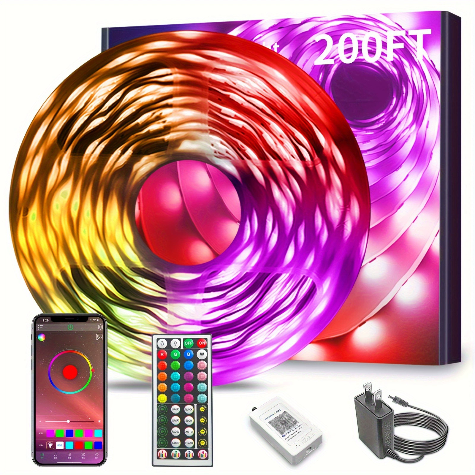 2025 новых кросс-бордерных светодиодных лент RGB длиной 200 футов, 100 футов и 50 футов с синхронизацией музыки и изменением цвета