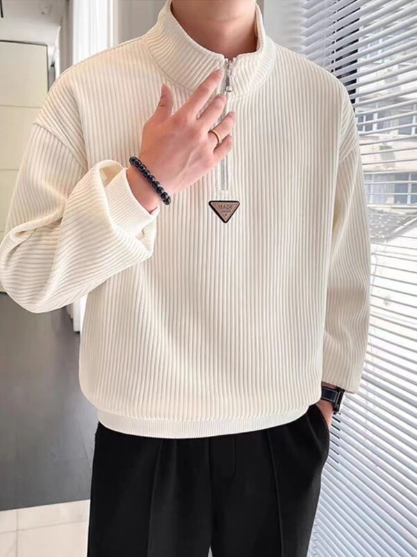 White Pillow Crane 2026 trendy zip-up sweatshirt for men, spring and autumn, stylish, casual, loose fit, high-quality, heavyweight, new design