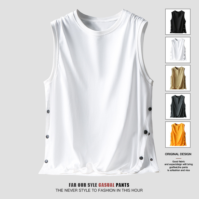 Vest Men's Sleeveless T-Shirt Summer Pure Cotton Thin Fashion Brand Breasted American Basketball Sports Waistcoat Men's Wear Vest Men's Sleeveless T-Shirt Summer Pure Cotton Thin Fashion Brand Breasted American Basketball Sports Waistcoat Men's Wear
