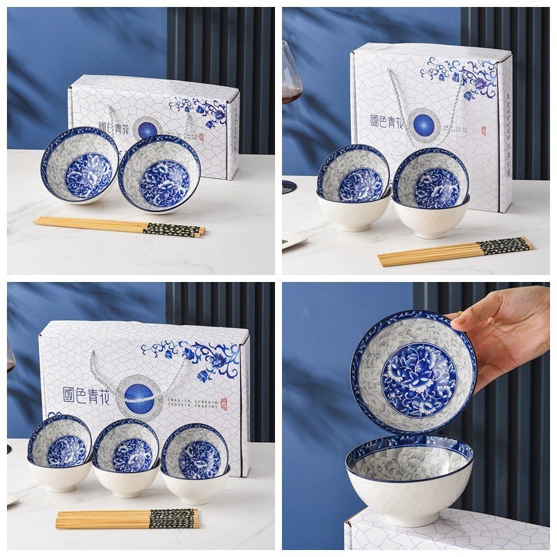 礼品碗套装山茶花陶瓷餐具套碗礼盒装会销开业礼品伴手礼碗筷套碗|undefined