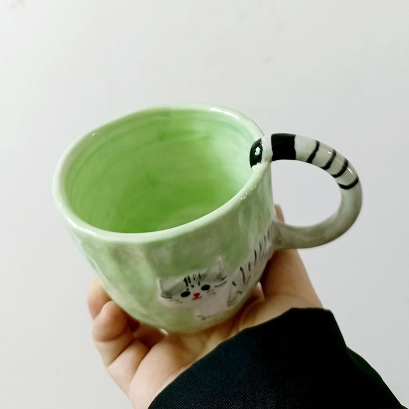 Inswind pintado a mano para gatos tazas de nicho de diseño tazas de cerámica de agua lindas manijas rayas tazas de café para chicas