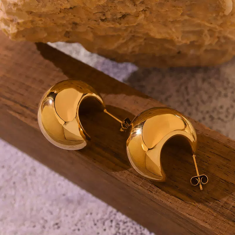 法式ins冷淡风格C形金属耳饰复古跨境电商小众耳环钛钢18K金批发
