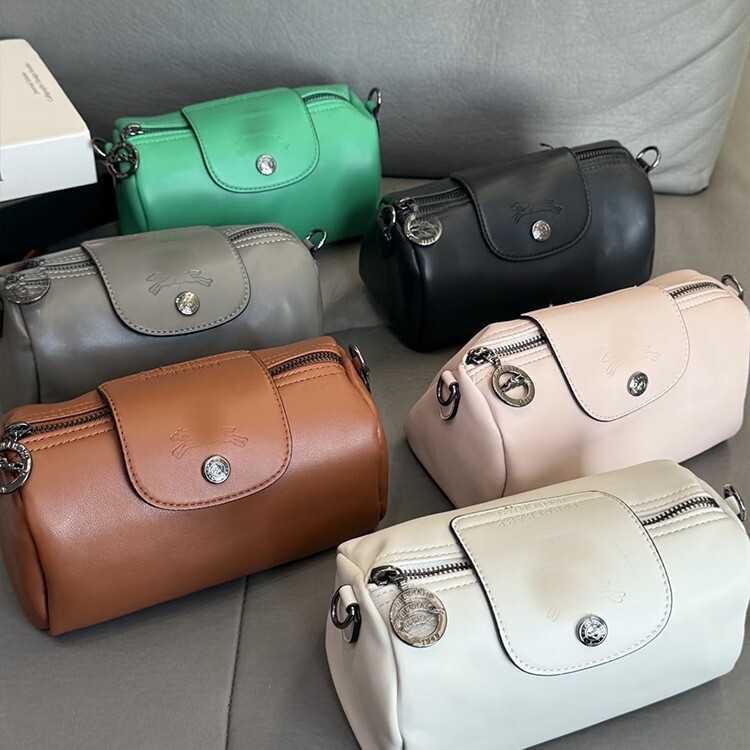2025 New Boston Cylindrical Bag Calfskin Dragon Inlaid Pillow Bag Baguette Barrel Bag Shoulder Crossbody Bag Contrasting Color