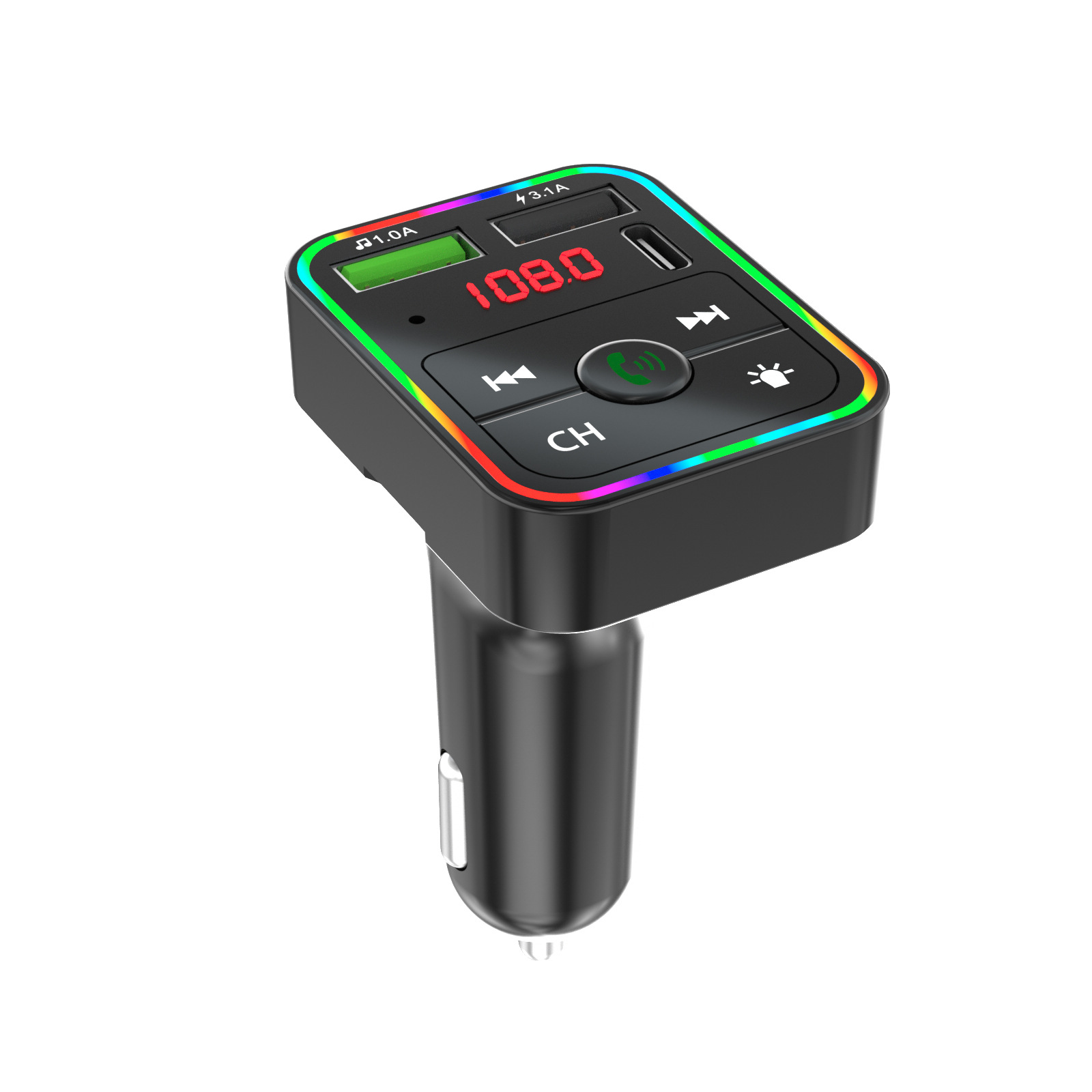 Fm Transmitter and Receiver Car Bluetooth Mp3 Player with Ambient Light Fm Automatic Channel Search to Say Goodbye to Noise