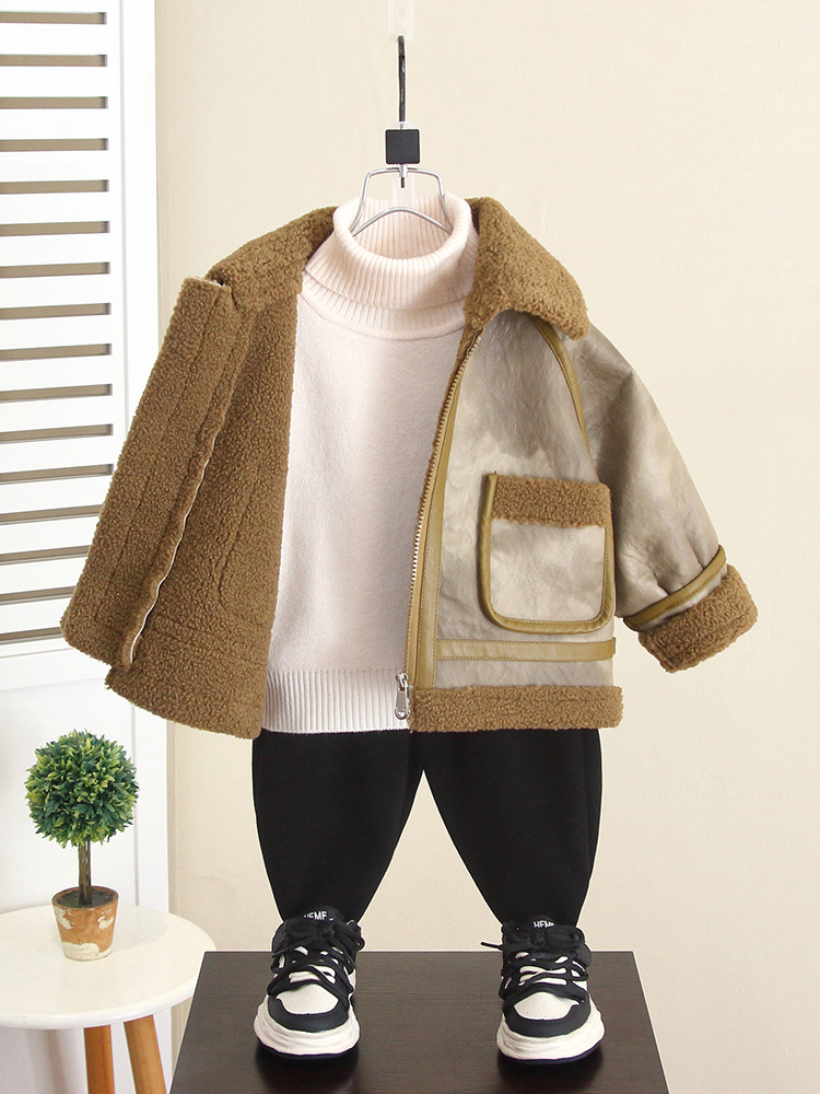 6724 Chaqueta de piel para niños, estilo occidental para niños de invierno más engrosamiento de terciopelo 2025 nuevo bebé otoño e invierno versión coreana