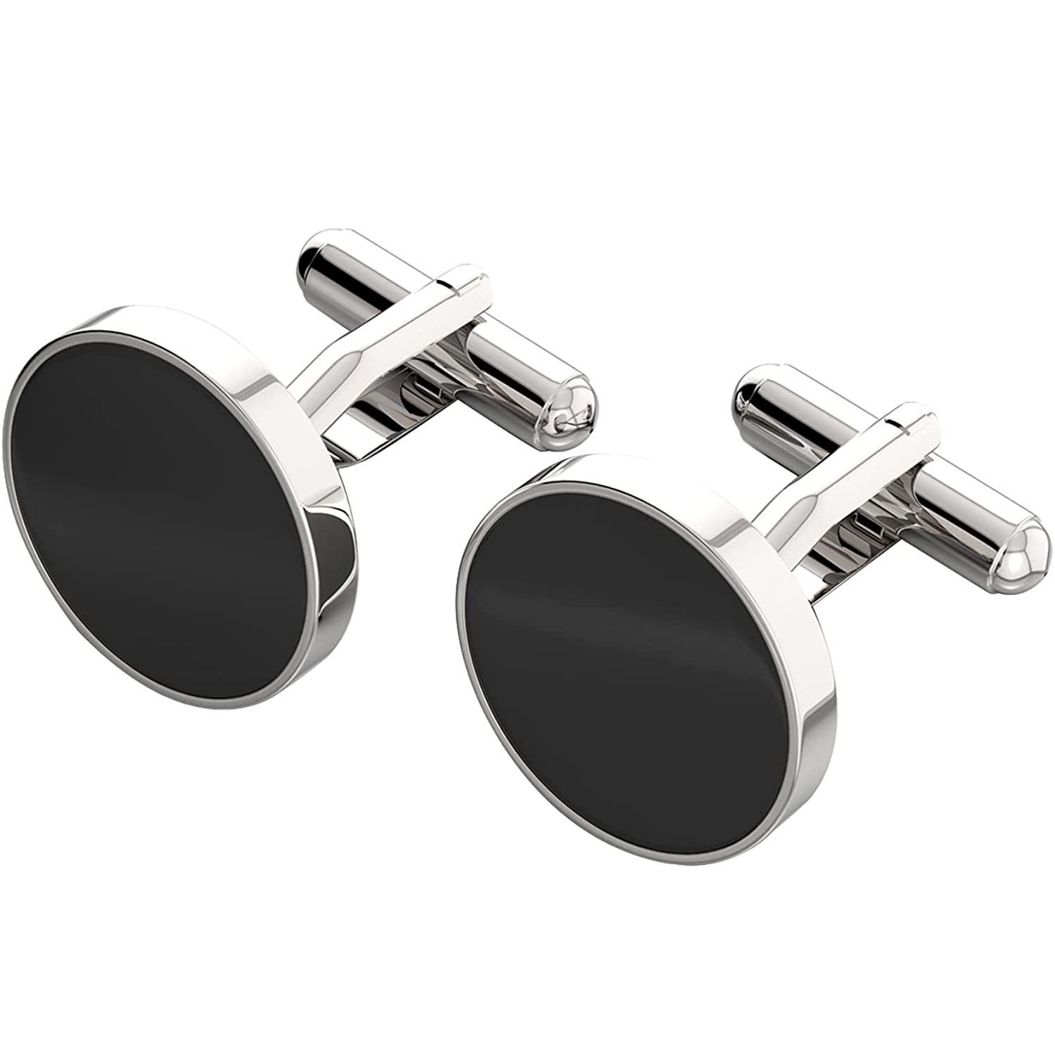Cross-Border Simple French Metal Oil Drop Cufflinks Pure Black Round Enamel Cufflinks New Men's Alloy Shirt Buttons
