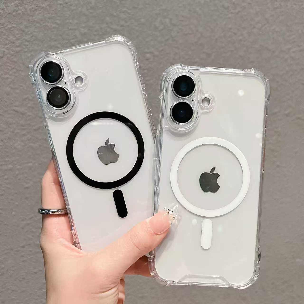 适用iPhone17promax透明四角磁吸15手机壳ip16亚克力防摔保护套