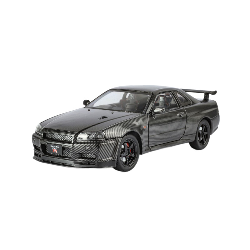 1:24GTR-R34 versión de fibra de carbono modelo de coche de aleación simulación Ares modelo de coche deportivo decoración de figura juguete para niño