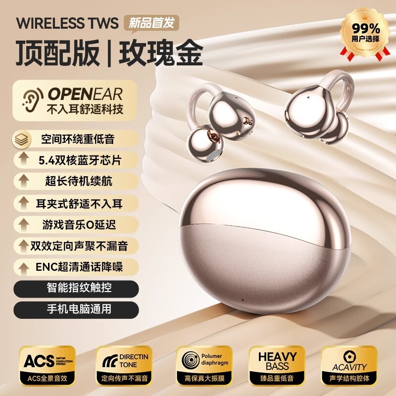 2025年新型クロスボーダー非インイヤー型ワイヤレスBluetoothイヤホン、クリップ式骨伝導、長時間装着しても痛くない、プライベートモデルの人気商品|undefined