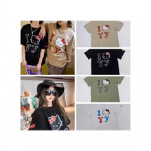 现货韩国小众潮牌联名款Kitty猫边伯贤同款字母印花短袖宽松情侣