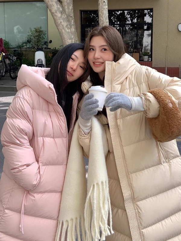 网红贝贝冬季新款长款过膝羽绒服女连帽宽松时尚洋气加厚保暖外套|undefined