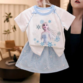 2026新款儿童冰雪公主洋气短袖夏季半身裙女童艾莎套装夏装两件套