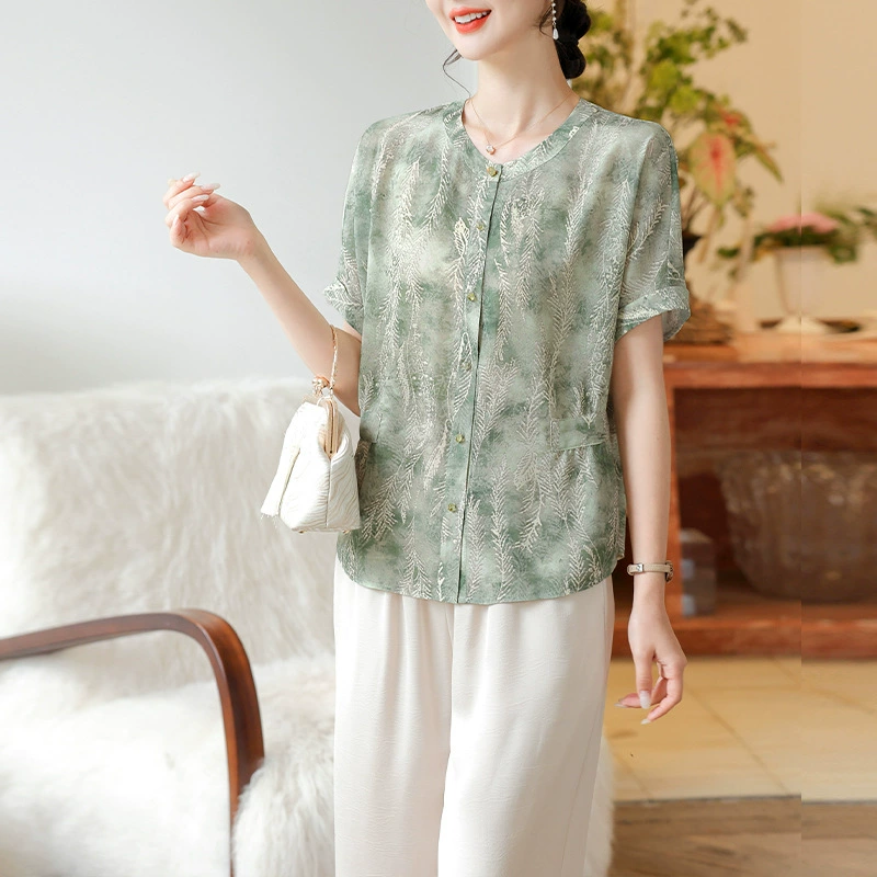 Летняя рубашка с короткими рукавами для пятидесятилетних мам, крутой и дышащий кардиган для женщин среднего возраста, новый летний стиль.
