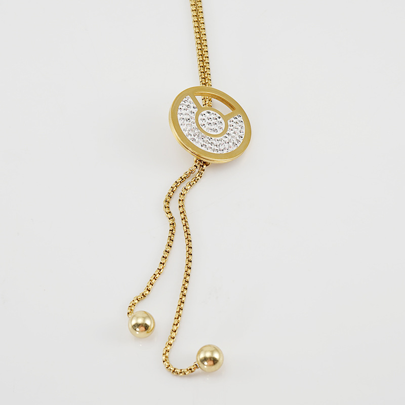 Cadena de suéter transfronteriza de acero inoxidable europeo y americano para mujer Collar largo de acero de titanio de diamante de oro de 18 quilates para mujer Otoño e Invierno