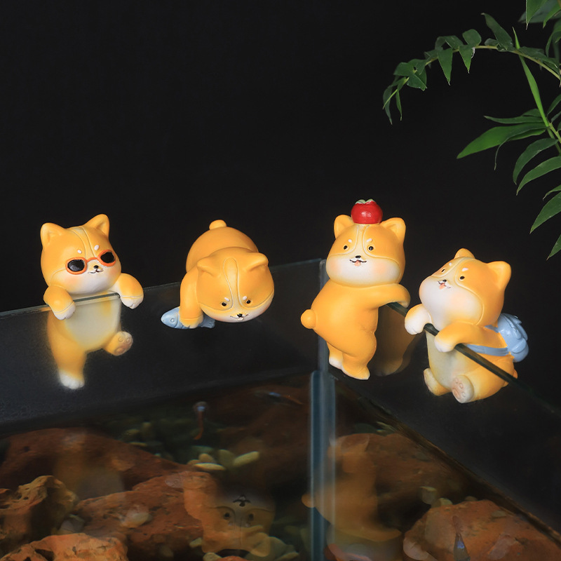 Creativo Corgi zakka escalada cilindro resina pequeños adornos lindo mascota micro paisaje maceta accesorios pecera colgante decoraciones