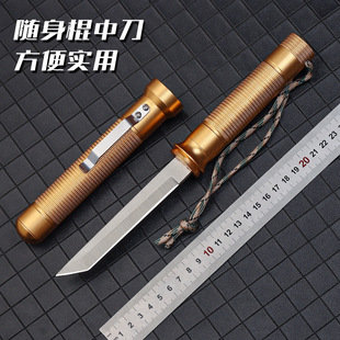 Cross-Border Outdoor Knives, Multi-Functional Self-Defense Knives and Sticks, Portable Camping High-Hardness Stainless Steel Knives with Flashlights