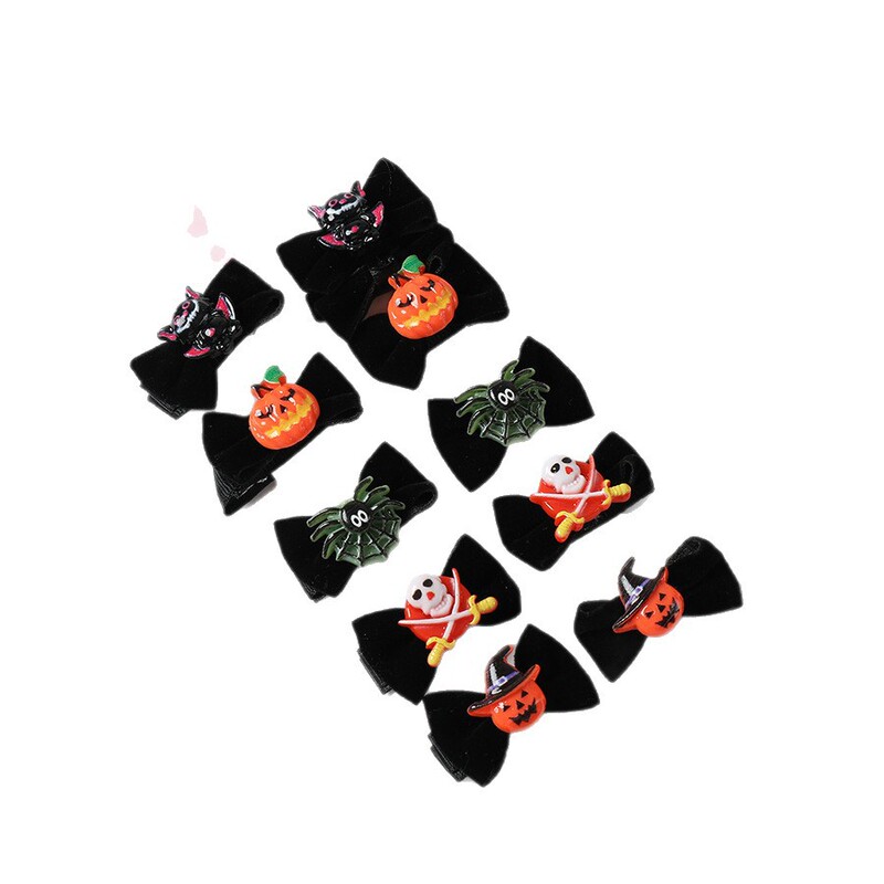 新款万圣节发夹发饰套装Halloween可爱蝴蝶结头饰品跨境卡通发卡|undefined