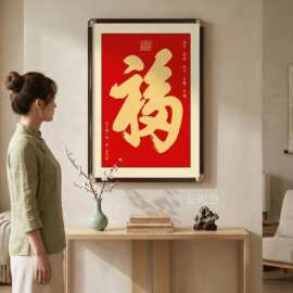 进门玄关红色天下第一福字挂画书法客厅装饰画入户过道走廊