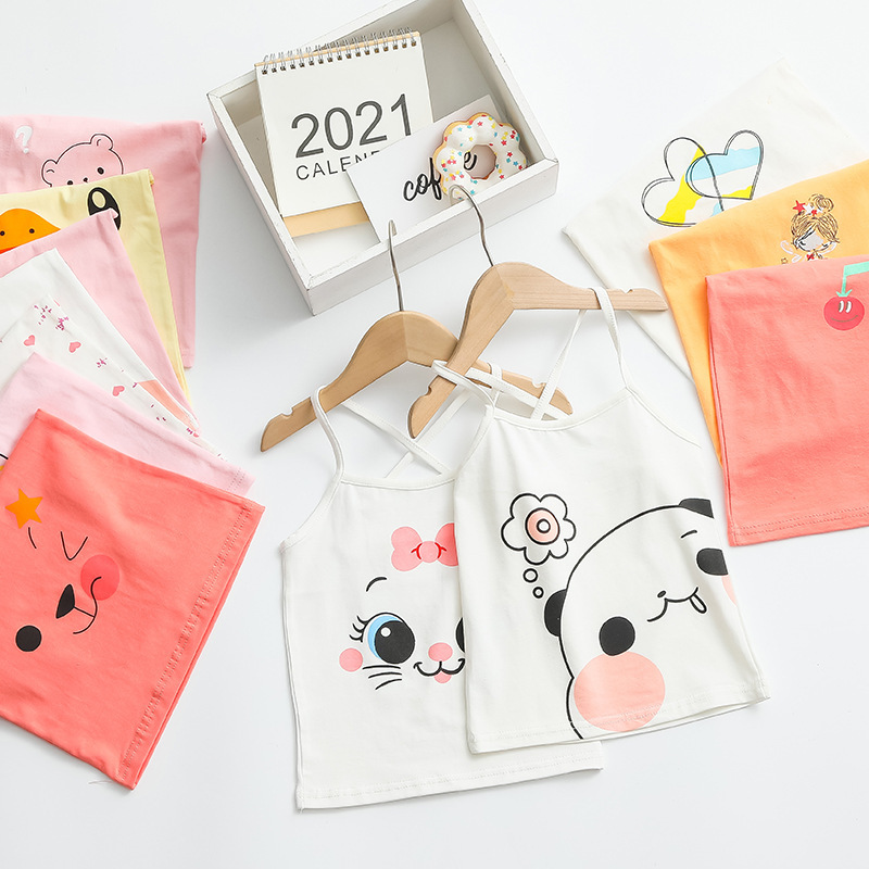 2024夏季女童吊帶小背心兒童卡通棉打底背心中小童吊帶衫一件代發