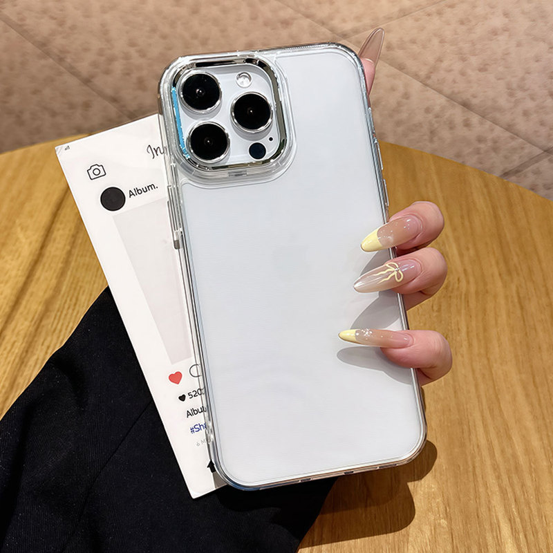 High-Transparency Luxury Metal Frame Suitable for Apple 17Promax Phone Case Iphone14/13 Transparent Soft Case Electroplating