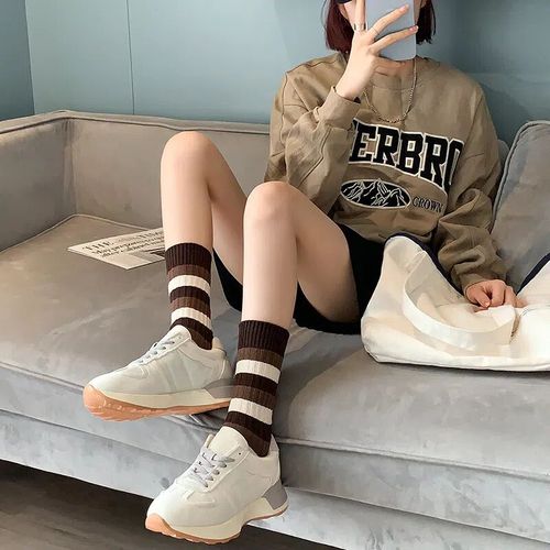 Women's mid-calf ins socks, trendy, versatile, high-looking, forest-style autumn and winter Japanese-style thick striped sports socks