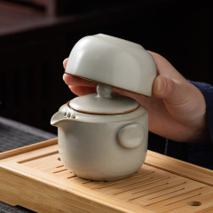 汝窯快客杯一瓶一杯一杯一人専用手掴み泡急須茶杯キャンプ携帯旅行茶器