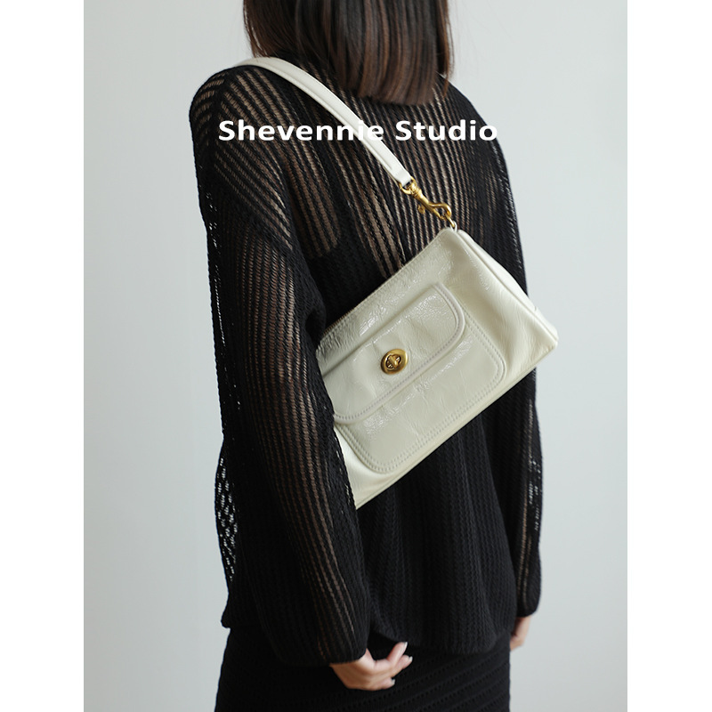 Retro Style Simple Top Layer Cowhide Underarm Bag Summer New Women's Bag All-match Solid Color Small Square Bag Shoulder Crossbody Bag