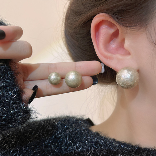 Kuangbiao sister-in-law Chen Shuting's same style S925 silver needle large pearl earrings for women retro French style marshmallow earrings