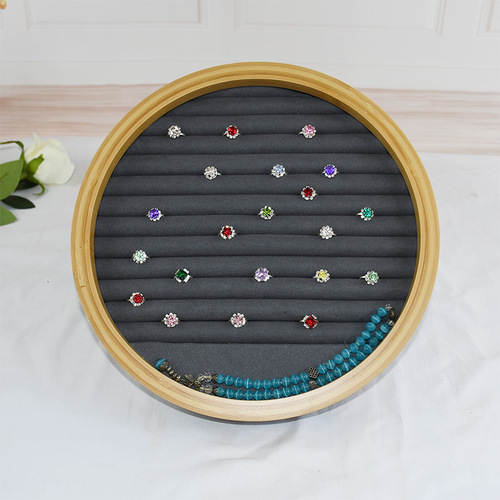 Wood and Bamboo Hundred-Position Ring Box Dustproof Jewelry Box Counter Display Earring and Ring Tray with Lid Accessory Display Stand