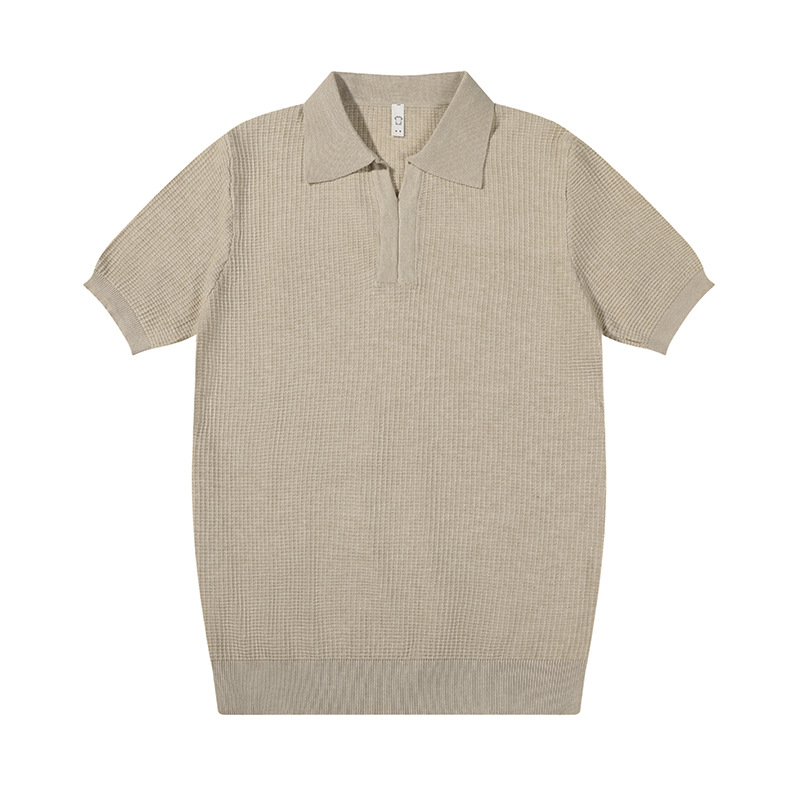 Polo camiseta de punto camiseta de manga corta camiseta hombre cuello en V cuello gaviota sensación de textura viejo dinero viento hielo seda fábrica transfronteriza al por mayor