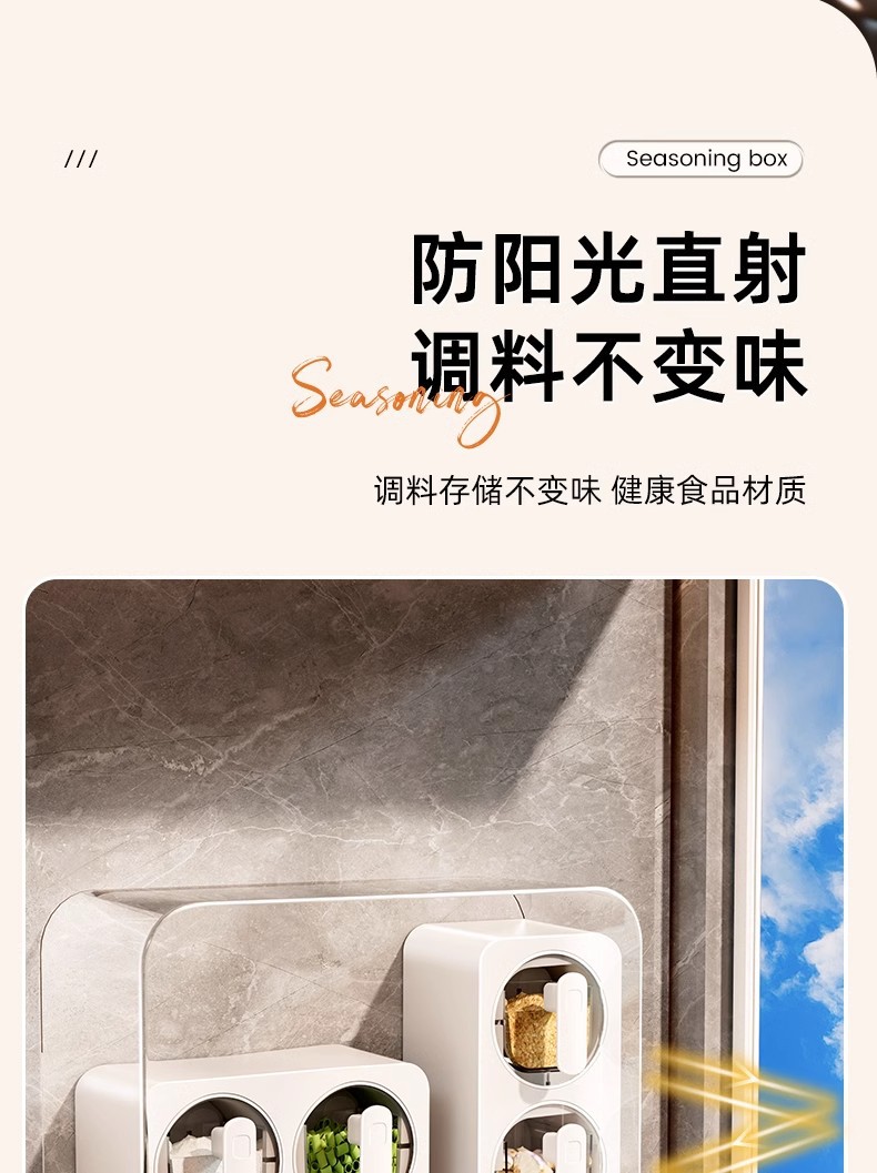 调料盒家用厨房用品壁挂式佐料组合套装壁挂免打孔塑料带勺调味盒详情12