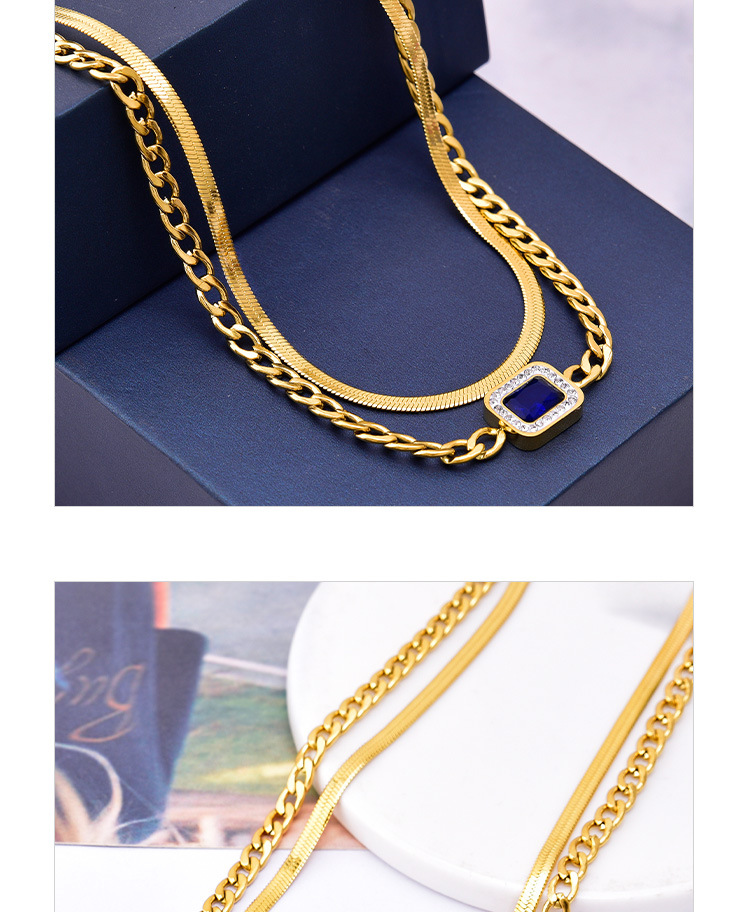 Mode Carré En Acier Titane Placage Incrustation Zircon Layered Colliers 1 Pièce display picture 3