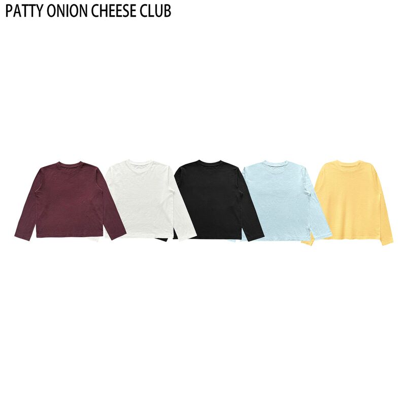 Textured Bamboo Cotton Loose-Fitting Single-Stitch Long-Sleeve Round Neck Top