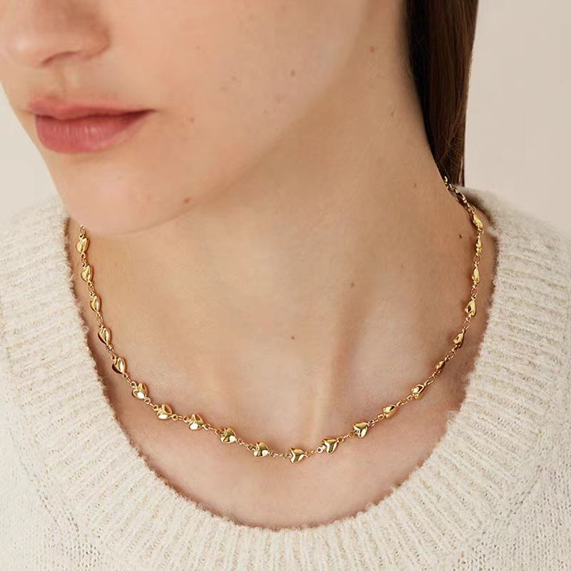Holiday, Daily Occasion Titanium Steel 18K Gold Plated Casual Simple Style Heart Shape Bracelets Necklace