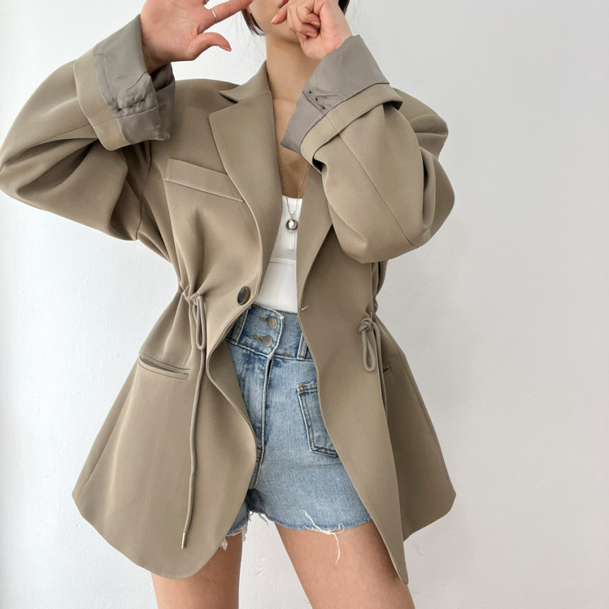 Korean Chic Autumn And Winter French Retro Style Blazer With Drawstring Waist, Slimming Effect, Pockets, Versatile_ecoleips.com