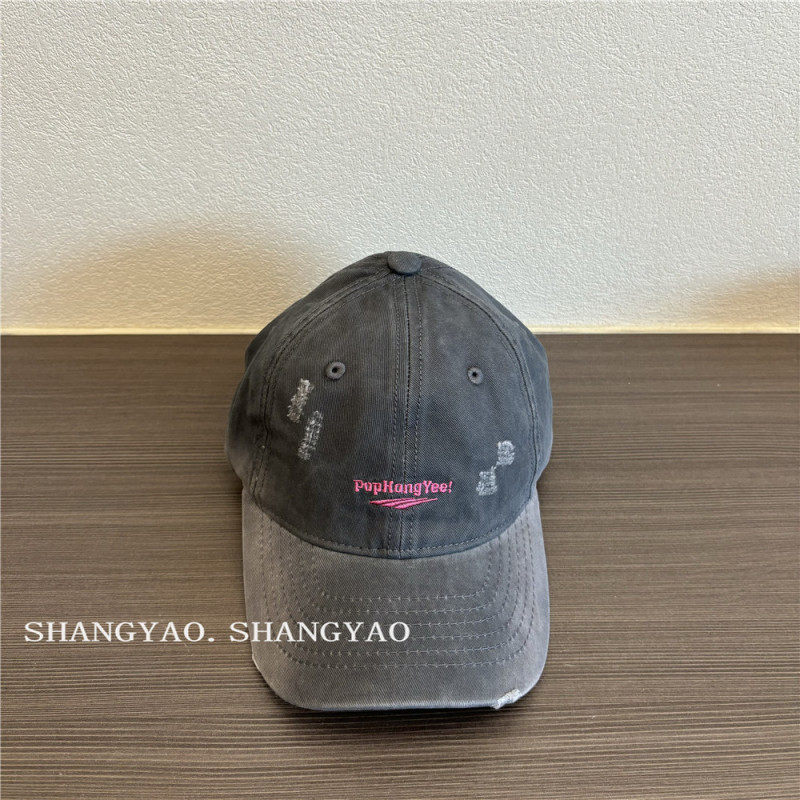 亲子帽时髦男女童鸭舌帽学院风做旧儿童棒球帽复古百搭破洞遮阳帽|undefined