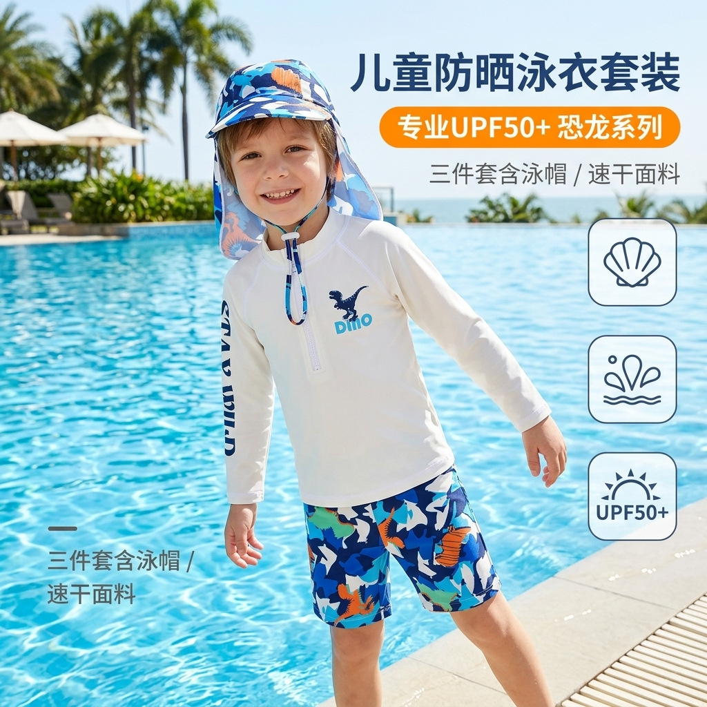 Boys' Swimwear Cross-border New Short-sleeved suit Children's Swimwear Korean-style Quick-drying Training Clothing Long-sleeved Sun Protection suit