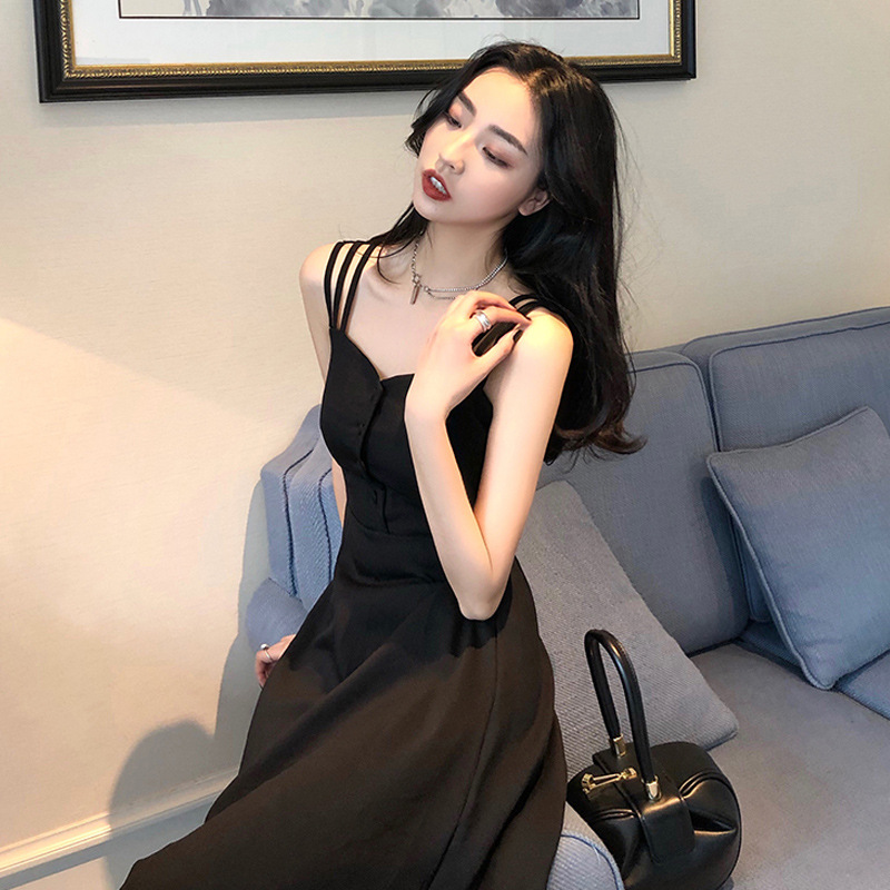 Summer sexy black elegant slip dress